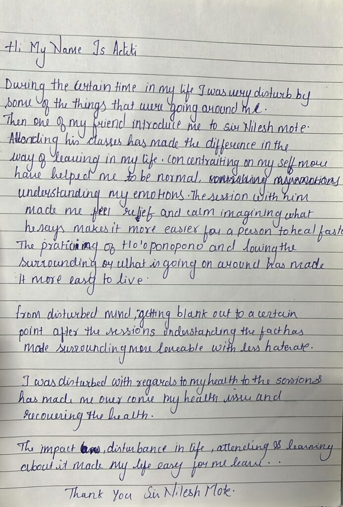 Testimonial of Aditi